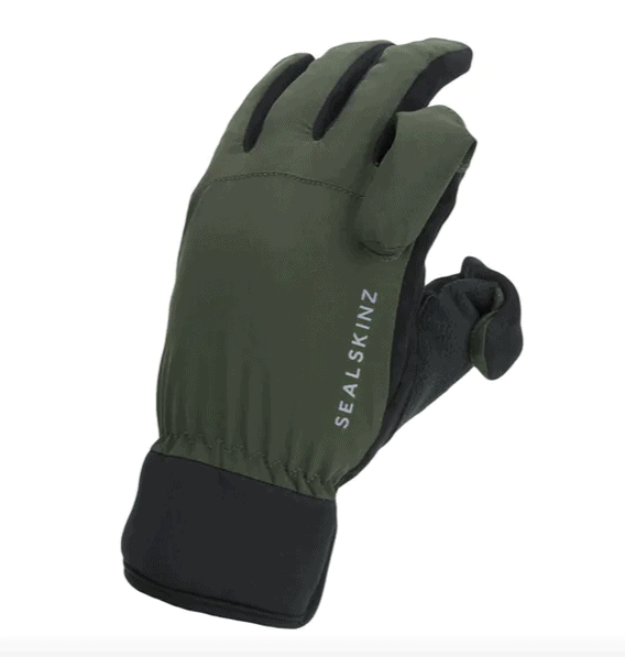 A single waterproof green glove with the brand name 'SEALSKINZ' displayed on the back.
