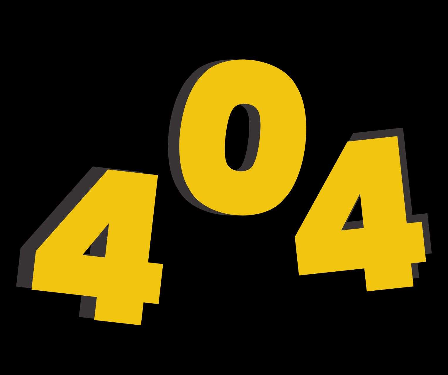 Yellow and black 404 error message on a dark background.