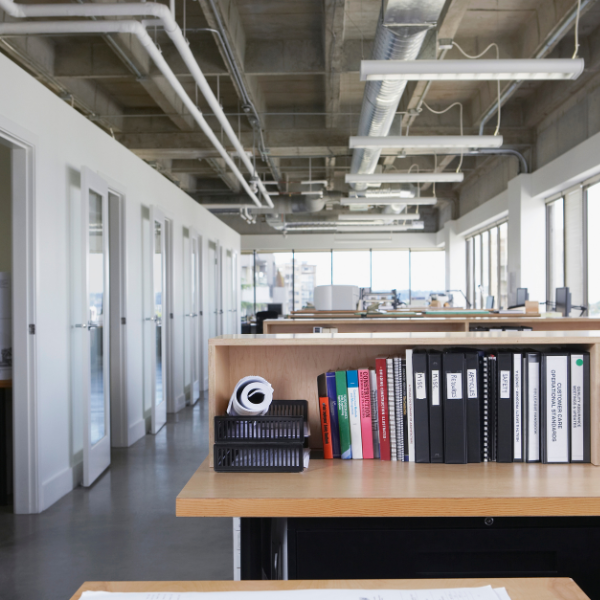 an open plan and very organised office room