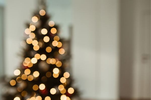 photo of Christmas tree blurred to show lens bokeh