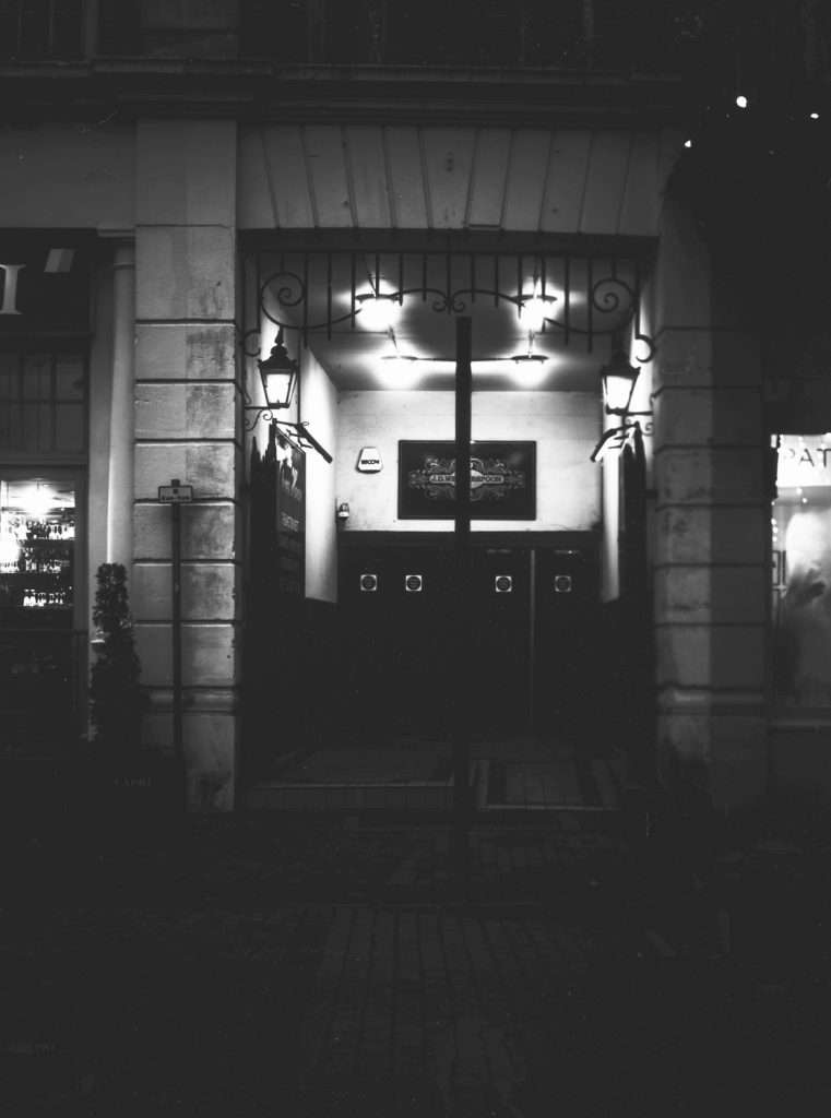 Doorway of Weatherspoons side entrance in Tunbridge Wells Kent in black and white